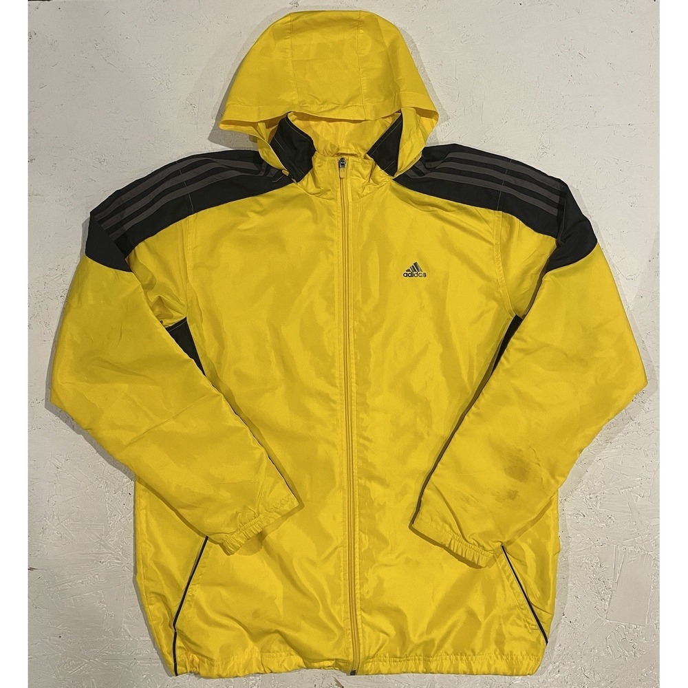 Adidas Black Yellow Full Zip Windbreaker Track Jacket Men's Size Large L